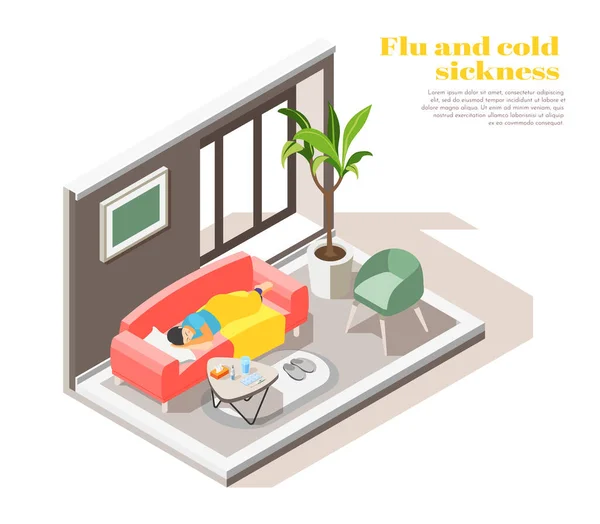 Composição Isométrica da Doença Fria da Gripe —  Vetores de Stock
