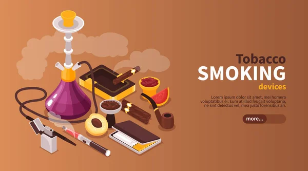 Isometric Hookah Horizontal Banner — ストックベクタ