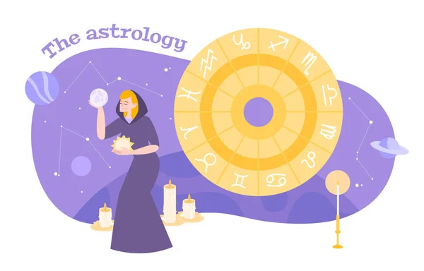 Asztrológia Zodiákus lapos összetétel — Stock Vector