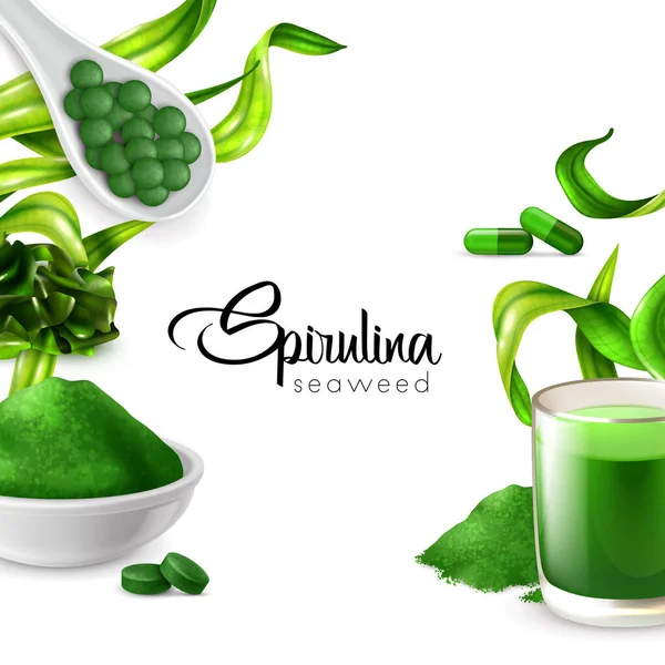 Spirulina Seaweed Frame Background — стоковий вектор