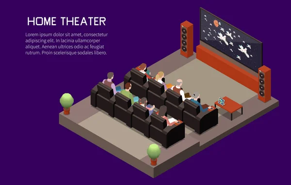 Antecedentes isométricos del cine en casa — Vector de stock