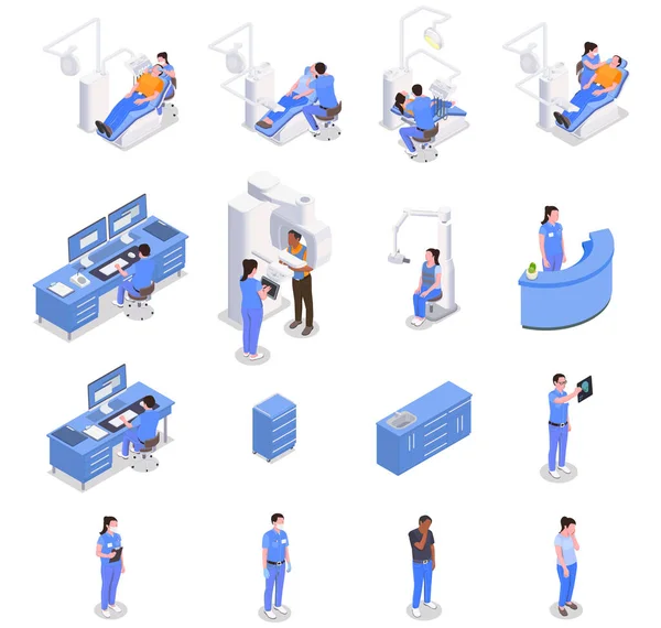 Stomatoloji Isometric Simgeleri Ayarlandı — Stok Vektör