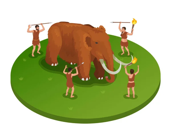 Polowanie na mamuta Kompozycja izometryczna — Wektor stockowy