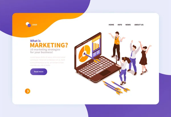 Isometric Marketing Landing Page — Stock Vector