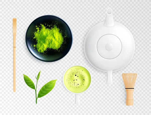 Set transparente de té Matcha — Archivo Imágenes Vectoriales