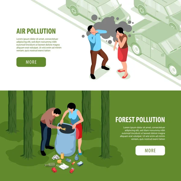 Contaminación del aire Banners horizontales — Vector de stock