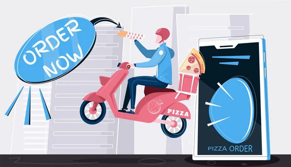 Pizza Online επίπεδη οριζόντια σύνθεση — Διανυσματικό Αρχείο