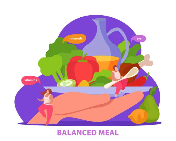 Плоский збалансований склад їжі — стоковий вектор
