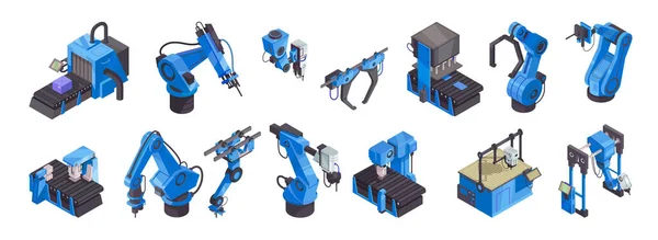 Izometryczny zestaw ikon automatyzacji barw robotów — Wektor stockowy