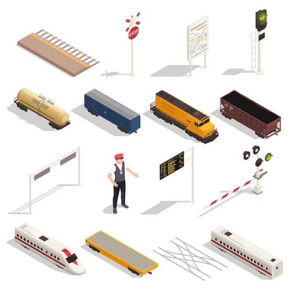 Tren ferrocarril conjunto isométrico — Archivo Imágenes Vectoriales