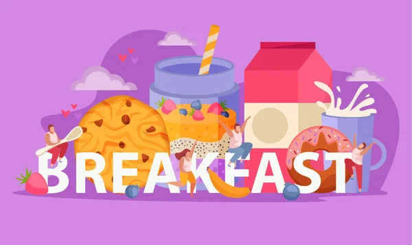 Gente con desayuno Concepto plano — Vector de stock