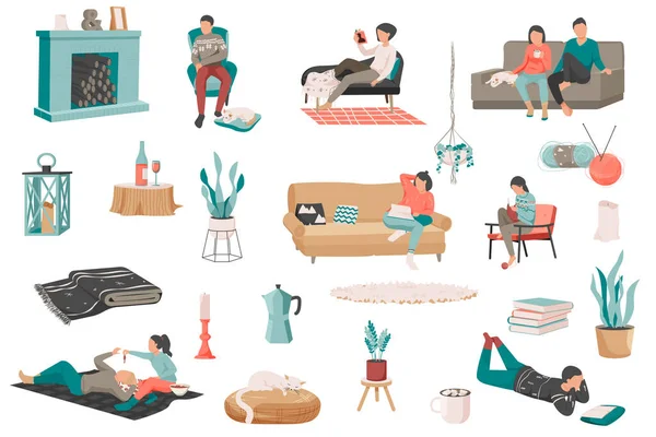 Colección Hygge Lifestyle Iconos — Vector de stock