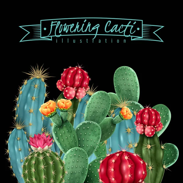 Floración Cacti Vector Ilustración — Vector de stock