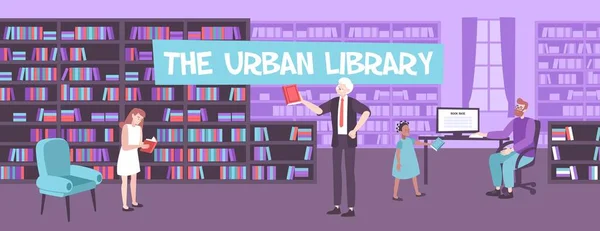 Biblioteca urbana Composición plana — Vector de stock