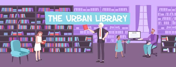 Urban Library Flat Composition — Stock Vector