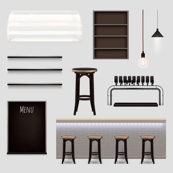 Bar Elementos interiores Realistic Set — Archivo Imágenes Vectoriales