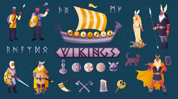 Viking Kleurrijke Set — Stockvector