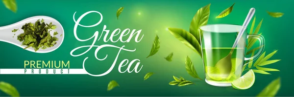 Cartaz Horizontal Premium Chá Verde — Vetor de Stock