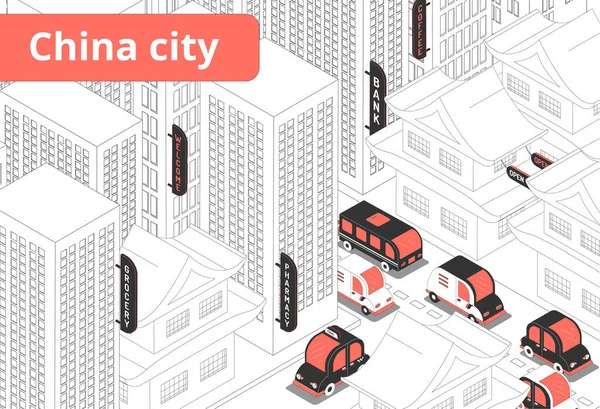 China City Street Image isométrique — Image vectorielle