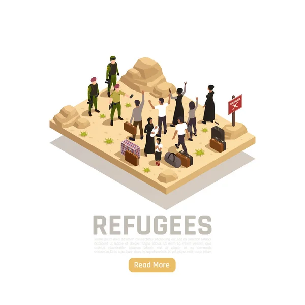 Refugees Isometric Vector Illustration — Stock Vector