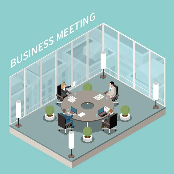 Meeting Room Isometric Composition — Stock Vector