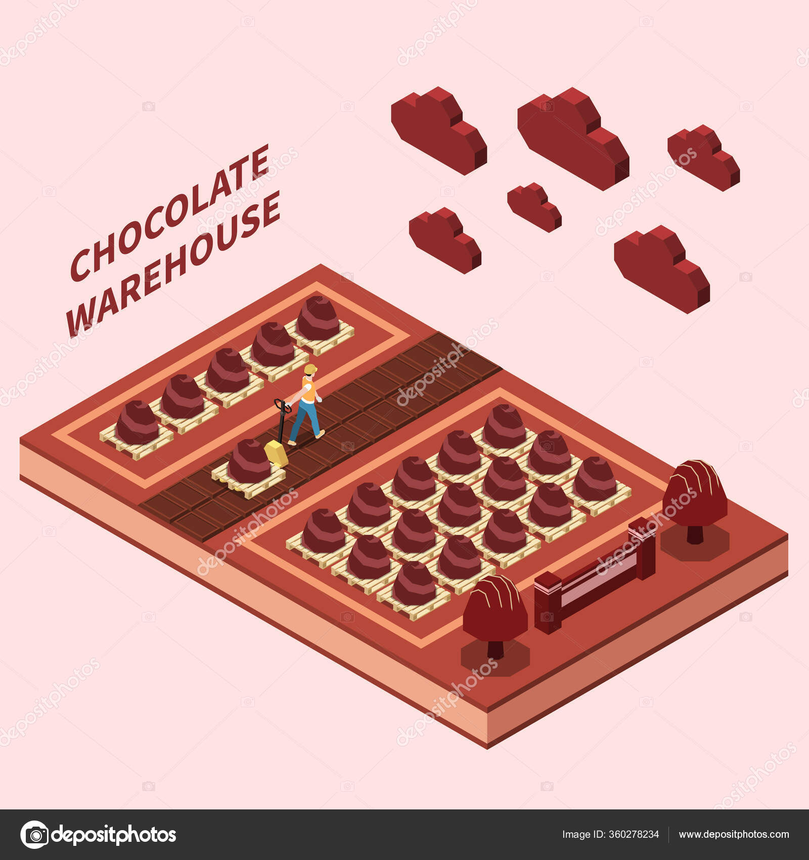 Chocolate Warehouse Isomeric Design Concept Stock Vector by ©macrovector 360278234