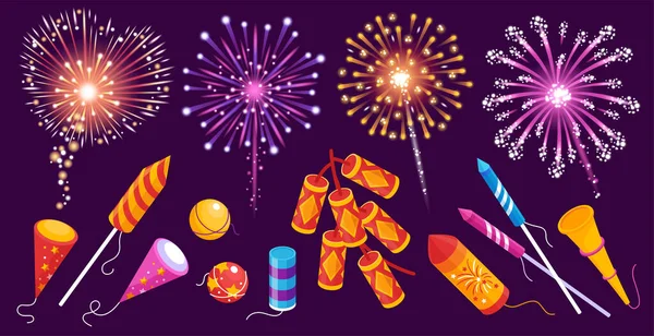 Set isometrico festivo fuochi d'artificio — Vettoriale Stock