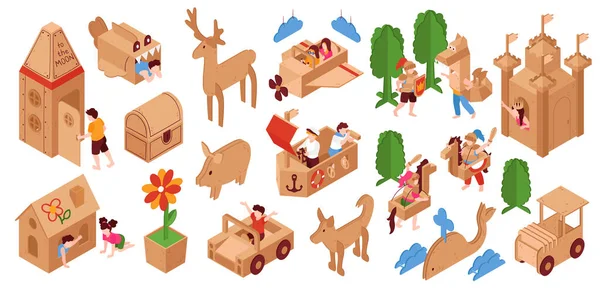 Set de jucării din carton Isometric — Vector de stoc