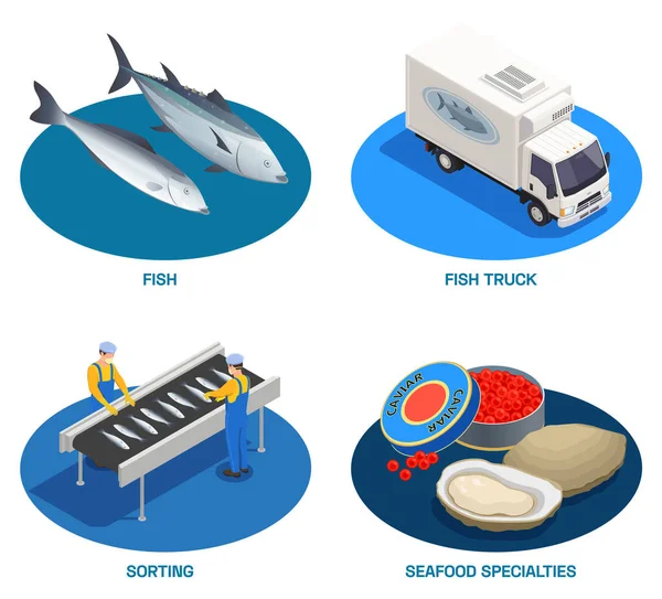 Seafood Isometric Compositions Set — Stock Vector
