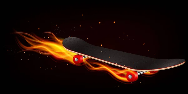 Skateboard sur le feu fond réaliste — Image vectorielle