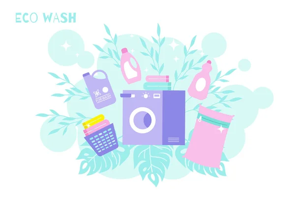Eco lavanderia Lavare Composizione — Vettoriale Stock