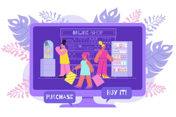 Composizione del negozio di cosmetici online — Vettoriale Stock