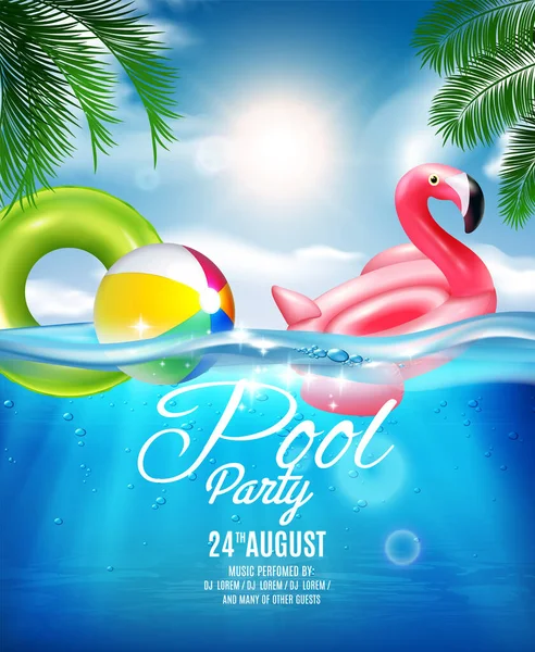 Pool Party Realistic Banner — Stock Vector