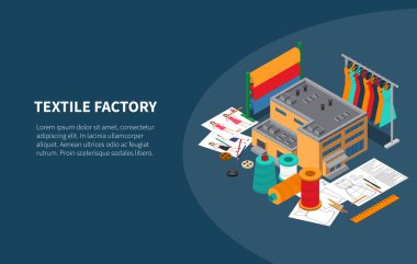 Tekstil Fabrikası Isometric Bileşimi 