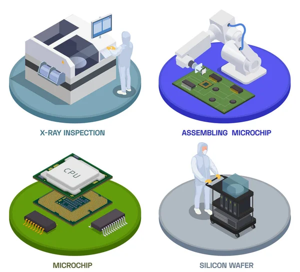 Yarı iletkenler Isometric Besteleri Ayarlandı — Stok Vektör