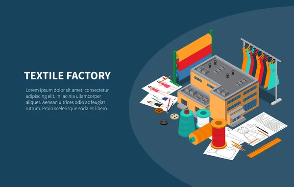 Isometrische Zusammensetzung der Textilfabrik — Stockvektor