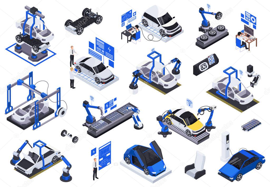 Electric Vehicles Production Icons 