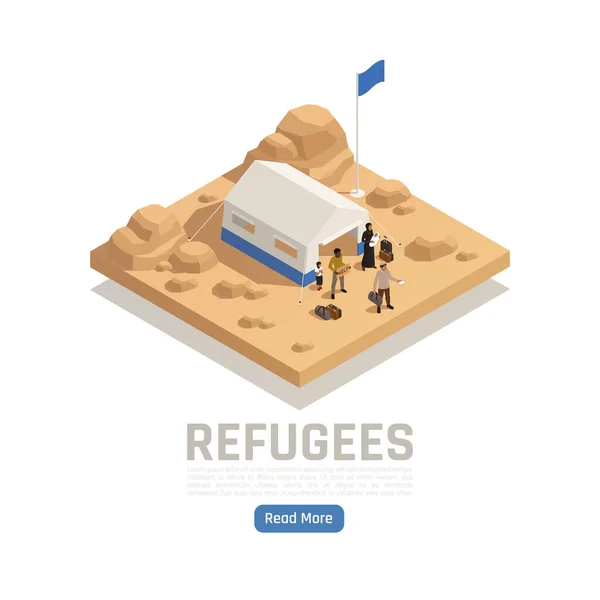 Afiche isométrico de asilo de refugiados — Vector de stock