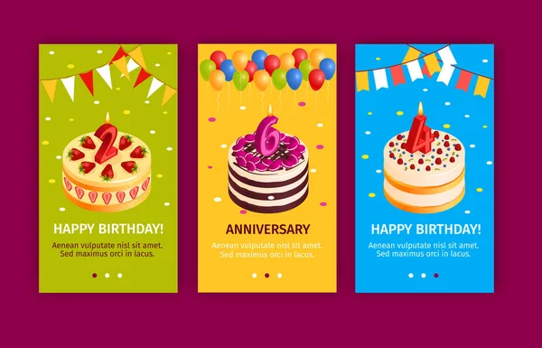 Zestaw urodzinowych banerów na ciasto — Wektor stockowy