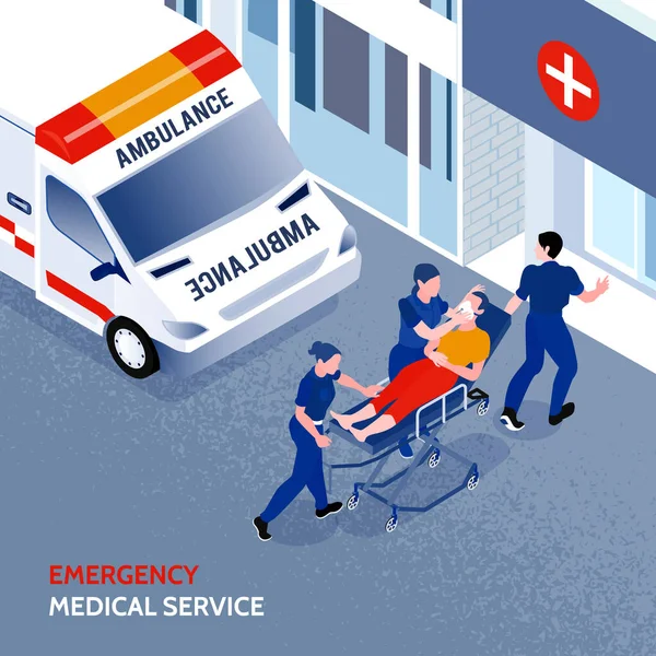 Isometrisk Ambulans Illustration — Stock vektor