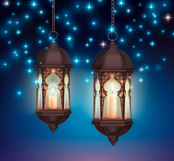 Ramadan lantaarns Nachtcompositie — Stockvector