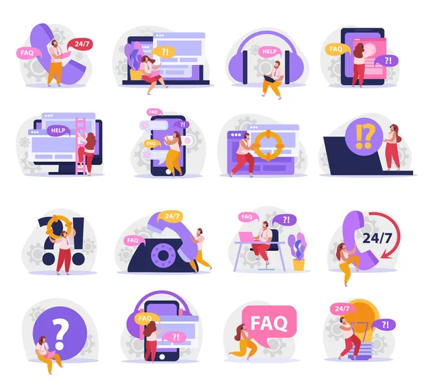 Online Support Flat Icons Set — Stock Vector