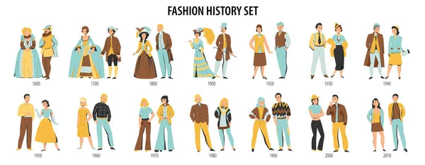 Historia de la moda Personajes conjunto — Archivo Imágenes Vectoriales
