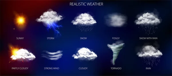 Conjunto de fenómenos meteorológicos realistas —  Vetores de Stock