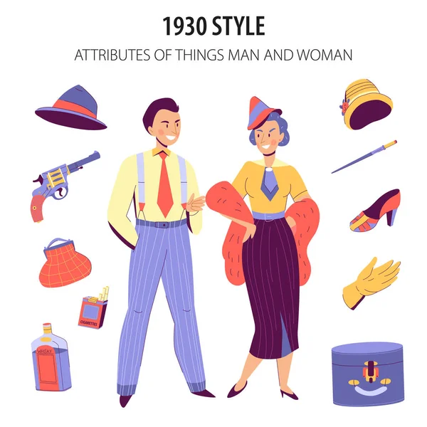 Fashion 1930 Man Woman — Stock Vector