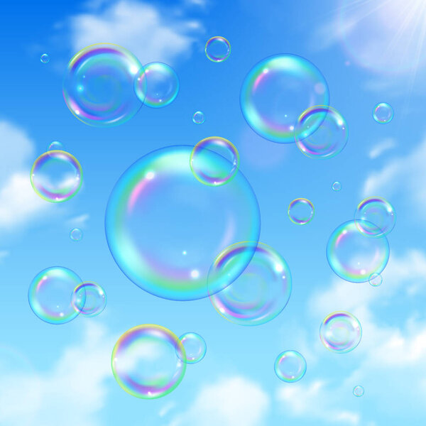 Soap Bubbles And Sky Background