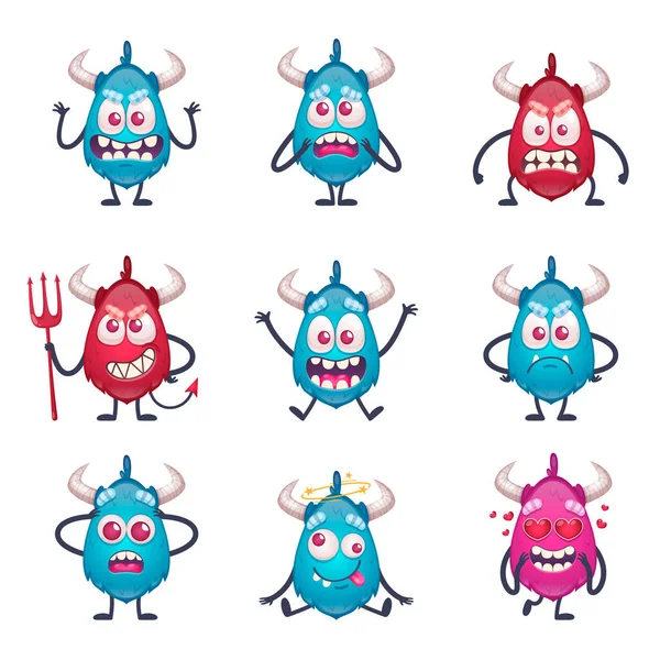 Cartoon Horned Monsters zestaw — Wektor stockowy