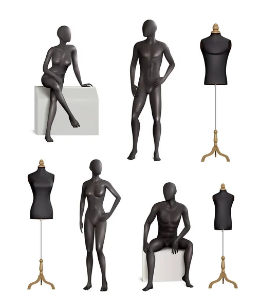 Mannequins Realisztikus színes készlet — Stock Vector