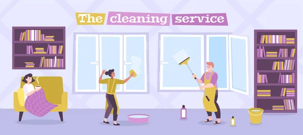 Service de nettoyage Bannière plate — Image vectorielle
