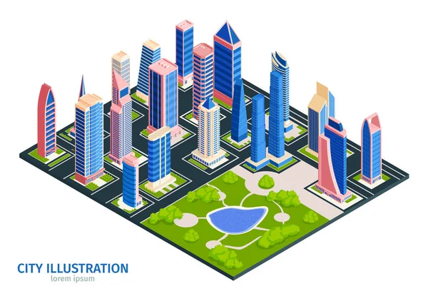 Modern Şehir Isometric Bestesi — Stok Vektör